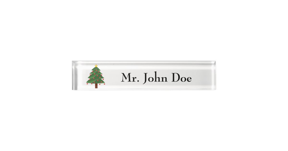 Cartoon Christmas Tree With Ornaments Drawing Desk Name Plate