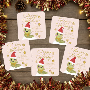 Cartoon Christmas Worm With Script Text Square Sticker