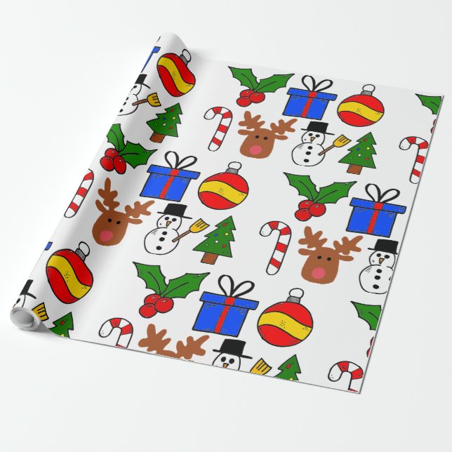Cartoon Christmas Wrapping Paper (Unrolled)