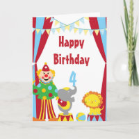 Cartoon Circus Clown and Animals Birthday Card