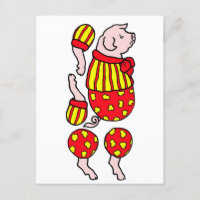 cartoon circus pig paper doll cut out art