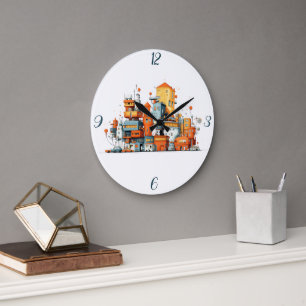 Cartoon City Colorful Urban Clock – Animated Decor