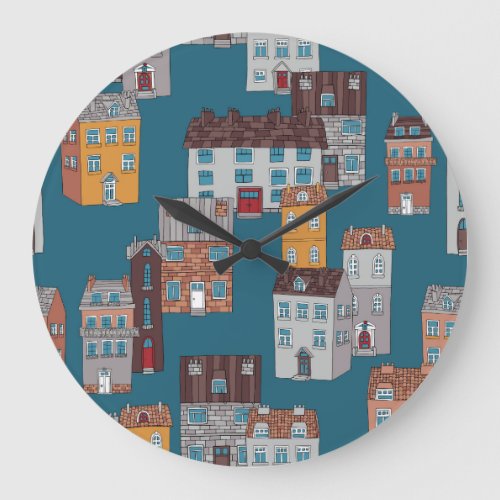 Cartoon City Vintage Wallpaper Large Clock