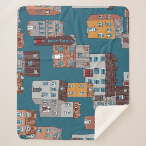 Cartoon City Vintage Wallpaper Sherpa Blanket