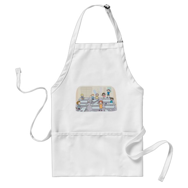 Cartoon Classroom Chaos With Wild Students Adult Apron (Front)