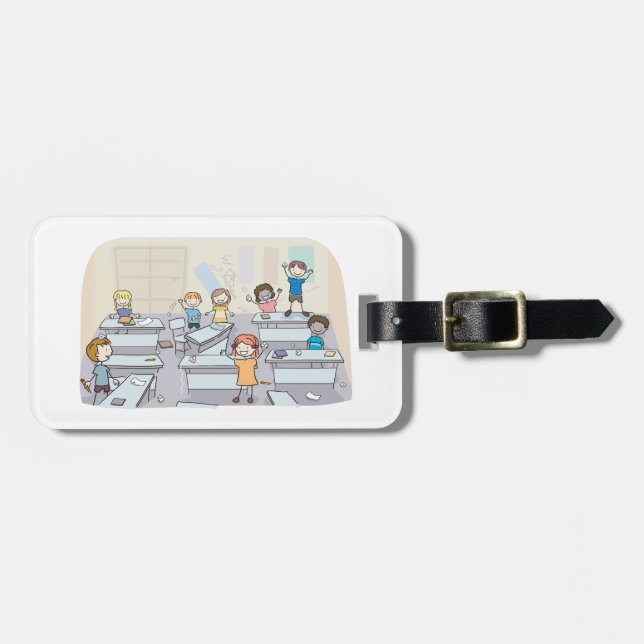 Cartoon Classroom Chaos With Wild Students Luggage Tag (Front Horizontal)