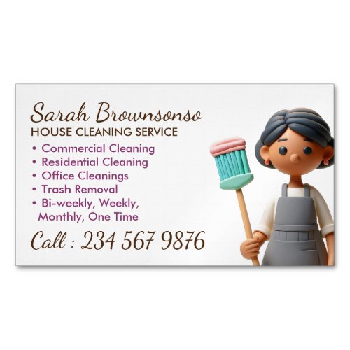 Cartoon Cleaning Janitorial Lady Tile Wash Business Card Magnet