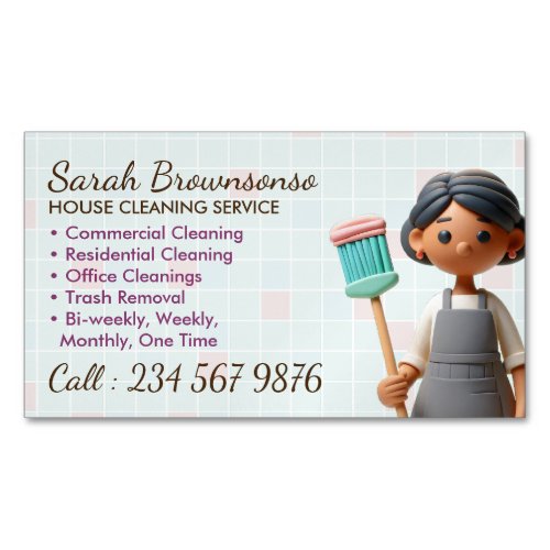 Cartoon Cleaning Janitorial Lady Tile Washing Business Card Magnet