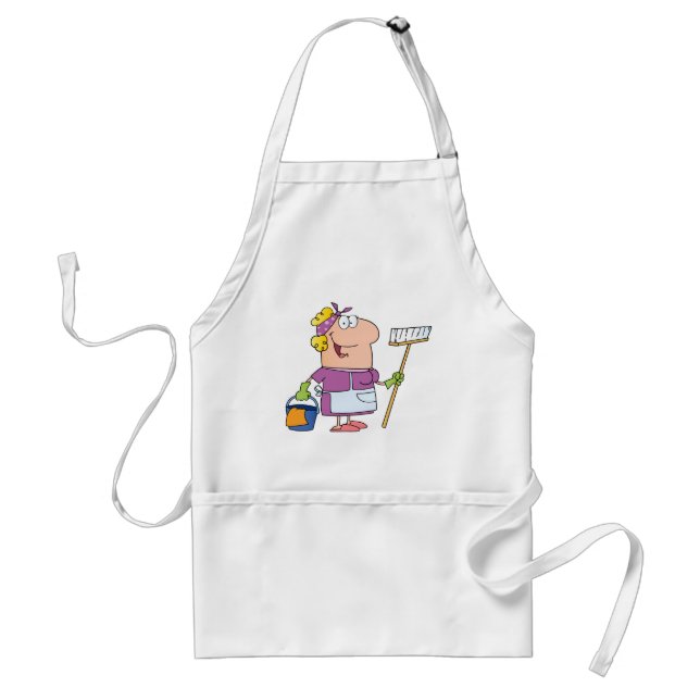 Cartoon Cleaning Lady Adult Apron (Front)