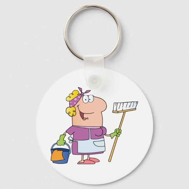 Cartoon Cleaning Lady Keychain (Front)