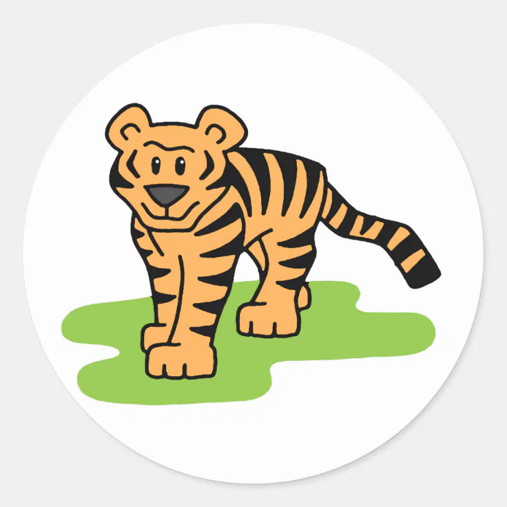 Cartoon Clip Art Bengal Tiger Big Cat with Stripes Classic Round Sticker |  Zazzle