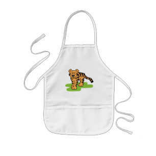 Cartoon Clip Art Bengal Tiger Big Cat with Stripes Kids' Apron