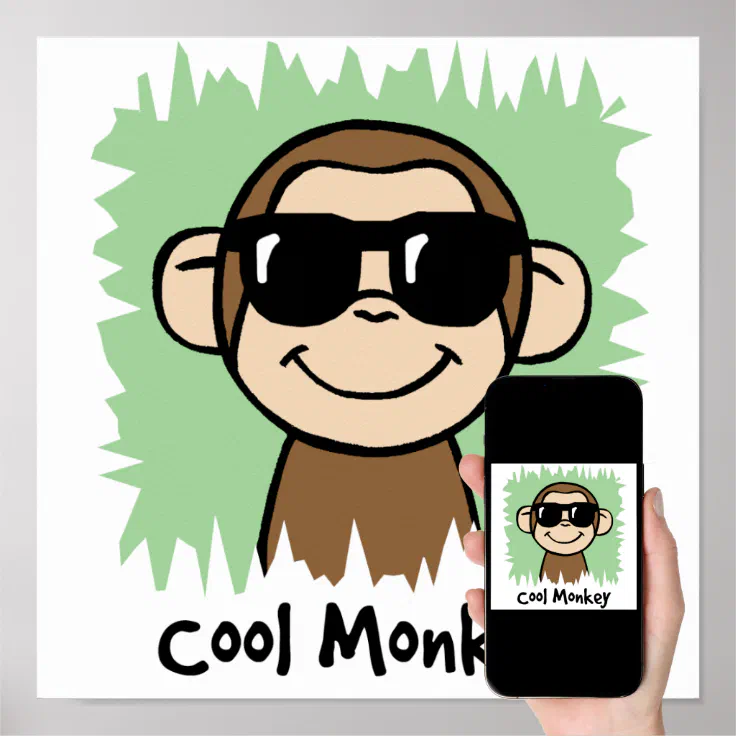 Cartoon Clip Art Cool Monkey with Sunglasses Poster | Zazzle