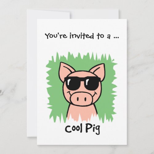 Cartoon Clip Art Cool Pig Sunglasses Boy Birthday Invitation