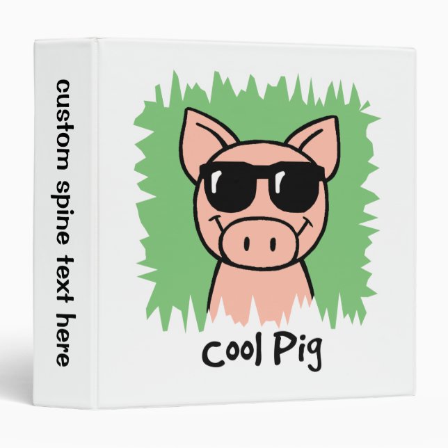 Cartoon Clip Art Cool Pig with Sunglasses 3 Ring Binder (Front/Spine)