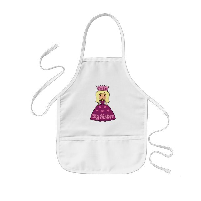 Cartoon Clip Art Cute Big Sister Princess Hearts Kids' Apron (Front)