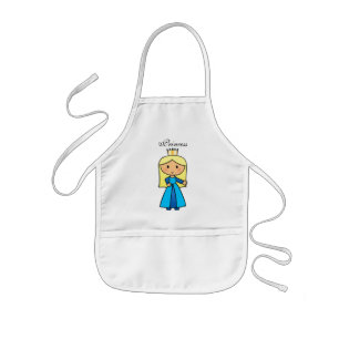 Cartoon Clip Art Cute Blond Princess in Blue Dress Kids' Apron
