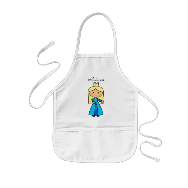 Cartoon Clip Art Cute Blond Princess in Blue Dress Kids' Apron (Front)