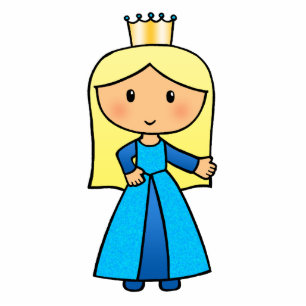 Cartoon Clip Art Cute Blond Princess in Blue Dress Statuette