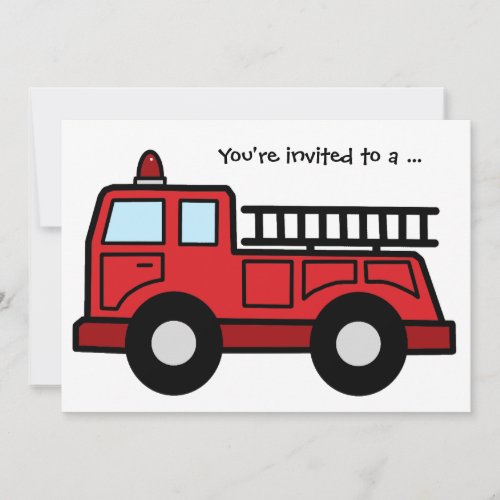Cartoon Clip Art Firetruck Boy Birthday Party Invitation