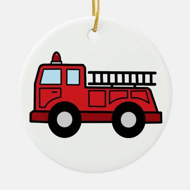Cartoon Clip Art Firetruck Emergency Vehicle Truck Ceramic Ornament (Front)
