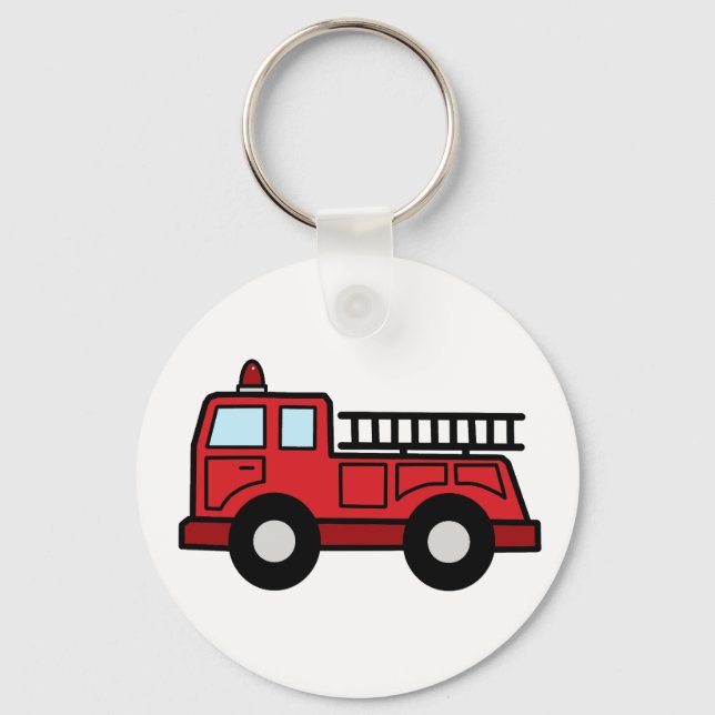 Cartoon Clip Art Firetruck Emergency Vehicle Truck Keychain (Front)