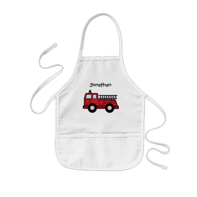 Cartoon Clip Art Firetruck Emergency Vehicle Truck Kids' Apron (Front)