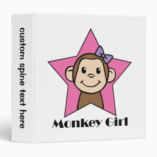 Cartoon Clip Art Smile Monkey Girl Pink Star Bow 3 Ring Binder