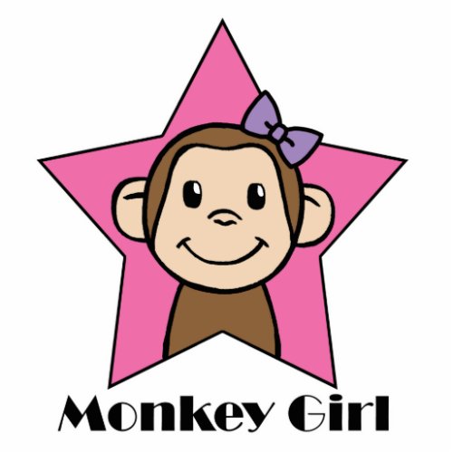 Cartoon Clip Art Smile Monkey Girl Pink Star Bow Cutout