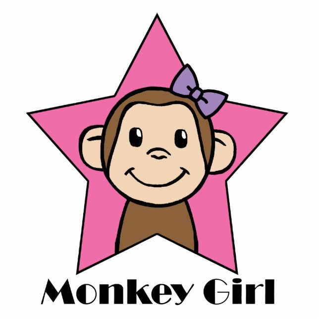 Cartoon Clip Art Smile Monkey Girl Pink Star Bow Cutout (Front)