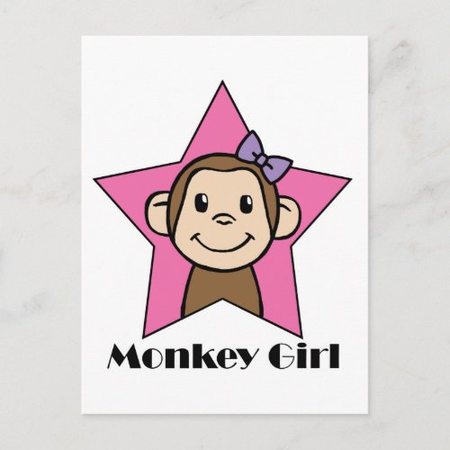Cartoon Clip Art Smile Monkey Girl Pink Star Bow Postcard