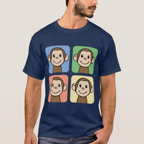 Cartoon Clip Art with 4 Happy Monkeys T_Shirt