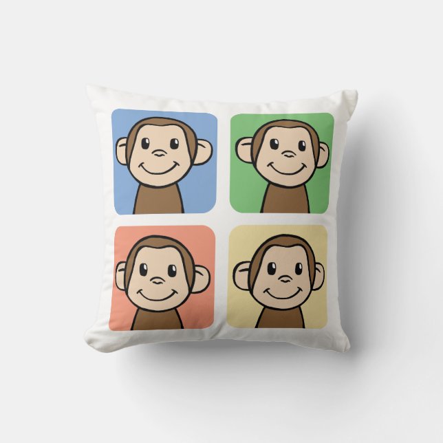 Cartoon Clip Art with 4 Happy Monkeys Throw Pillow (Front)