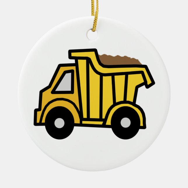 Cartoon Clip Art with a Construction Dump Truck Ceramic Ornament (Front)