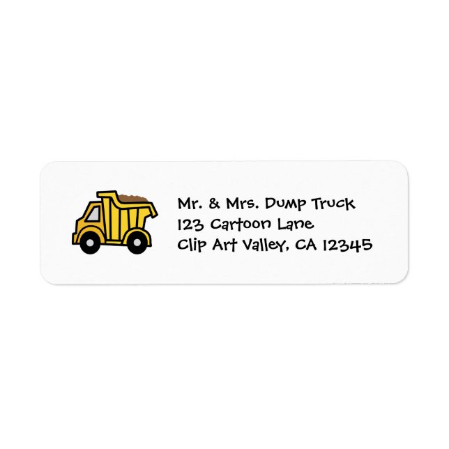Cartoon Clip Art with a Construction Dump Truck Label (Front)