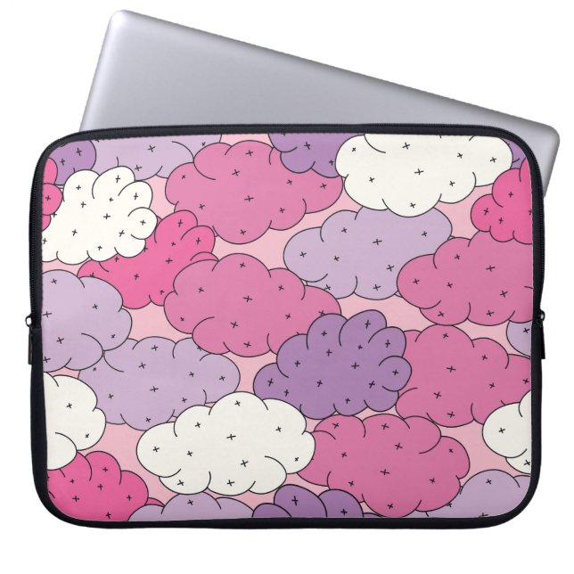 Cartoon clouds, fun vintage repeat. laptop sleeve (Front)