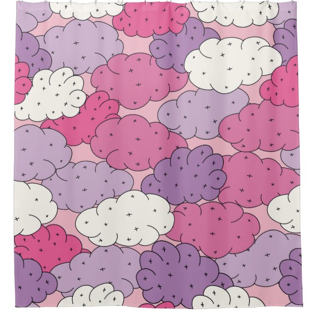 Cartoon clouds, fun vintage repeat. shower curtain (Front)