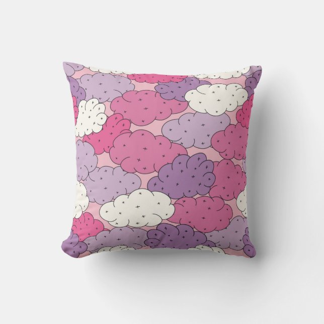 Cartoon clouds, fun vintage repeat. throw pillow (Front)