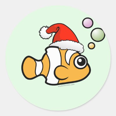 Cartoon Clownfish Santa Classic Round Sticker