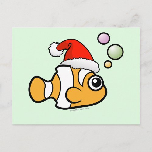 Cartoon Clownfish Santa Holiday Postcard
