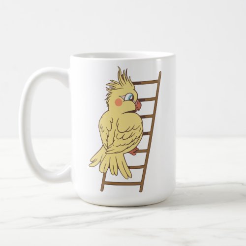 Cartoon cockatiel climbing design coffee mug