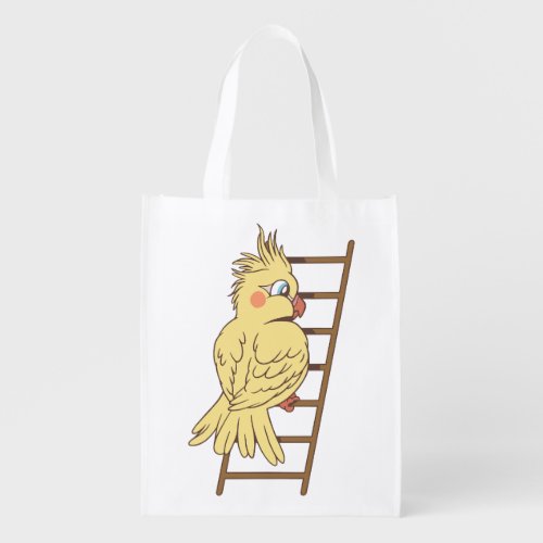 Cartoon cockatiel climbing design grocery bag