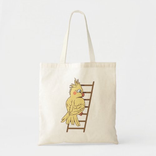Cartoon cockatiel climbing design tote bag