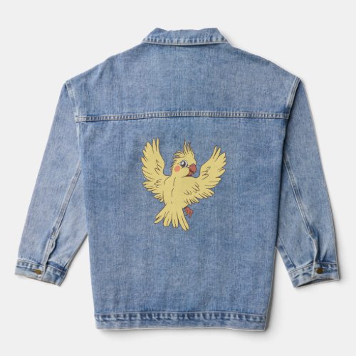 Cartoon cockatiel design denim jacket