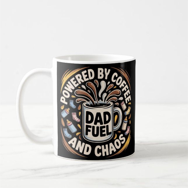 Cartoon Coffee Explosion Dad Fuel Chaos Mug (Left)