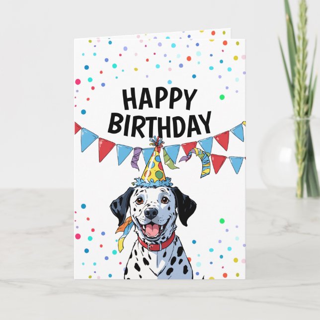 Cartoon Colorful Confetti Dalmatian Birthday Card (Front)