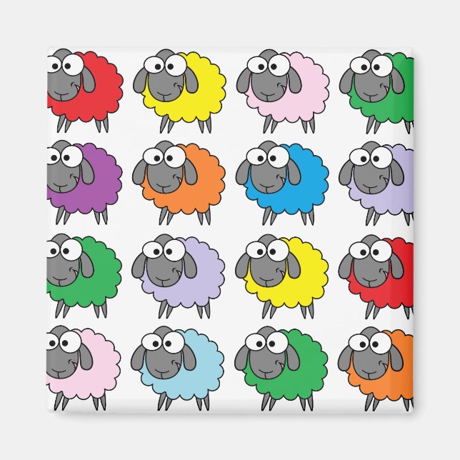 Cartoon Colorful Sheep Pattern Magnet (Front)