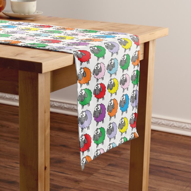 Cartoon Colorful Sheep Pattern Short Table Runner (In Situ)