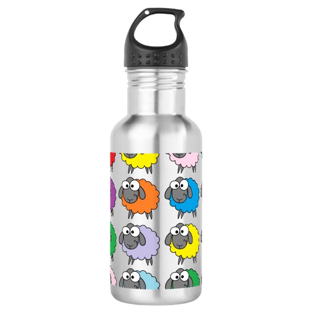Cartoon Colorful Sheep Pattern Stainless Steel Water Bottle (Front)