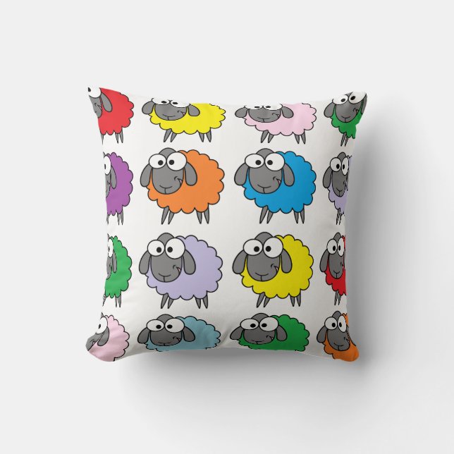 Cartoon Colorful Sheep Pattern Throw Pillow (Front)